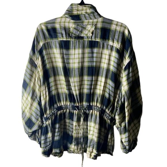 We The Free People Plaid Released Trim Raw Hem Shirt Women Size Large Button Up - Picture 3 of 12